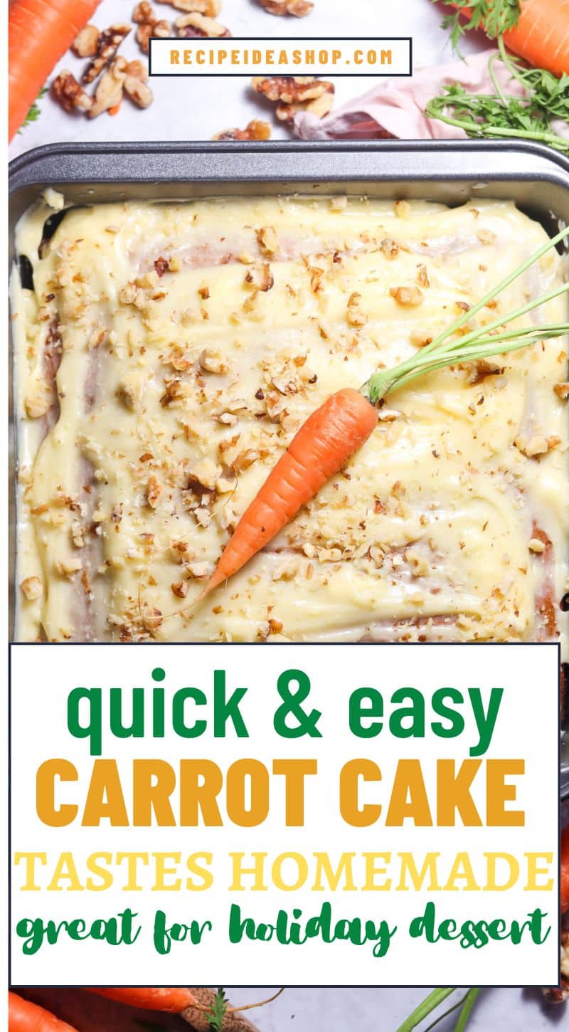 whole carrot cake in squar epan with carrot in center