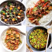 4 image collage stir fry dishes