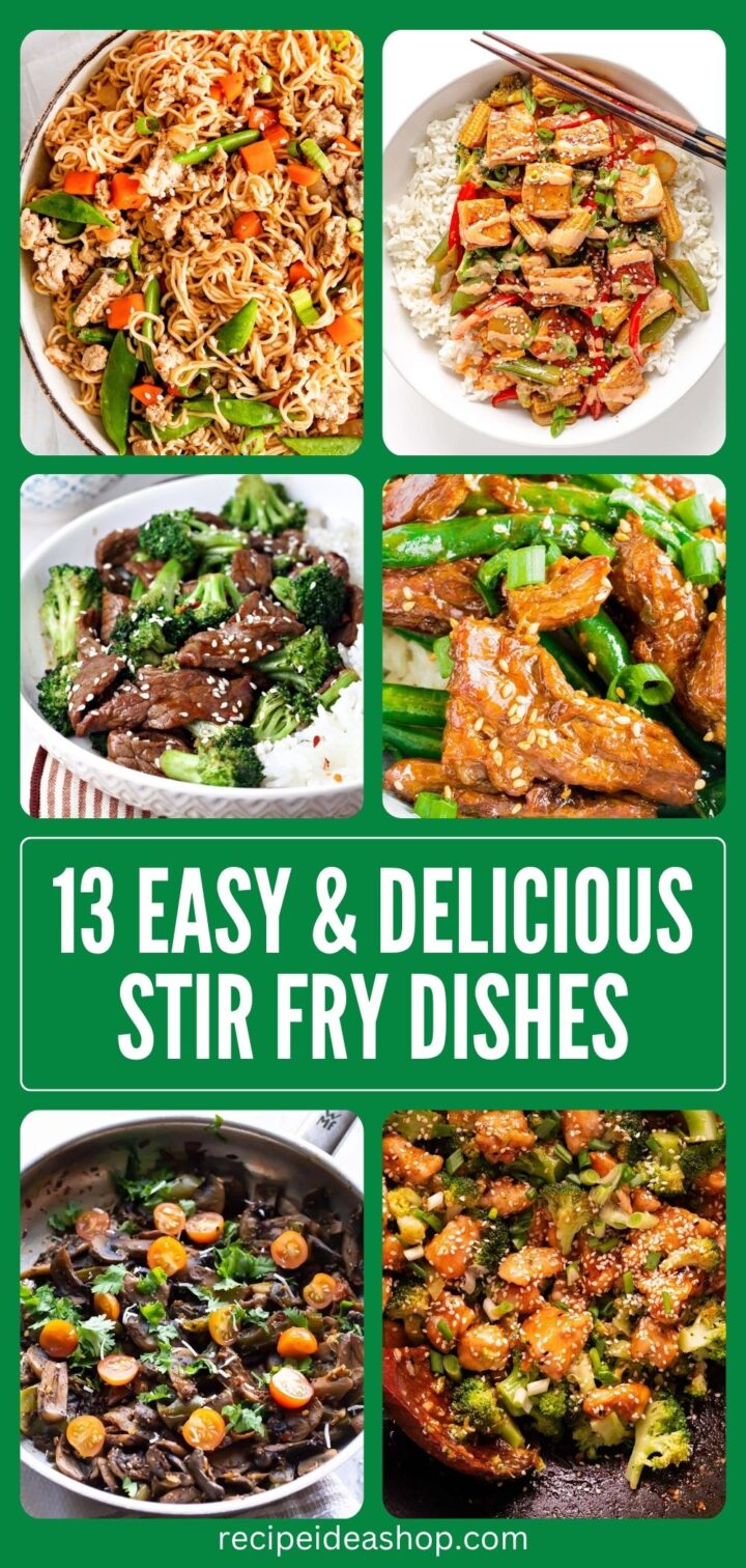 6 image collage stir fry dishes