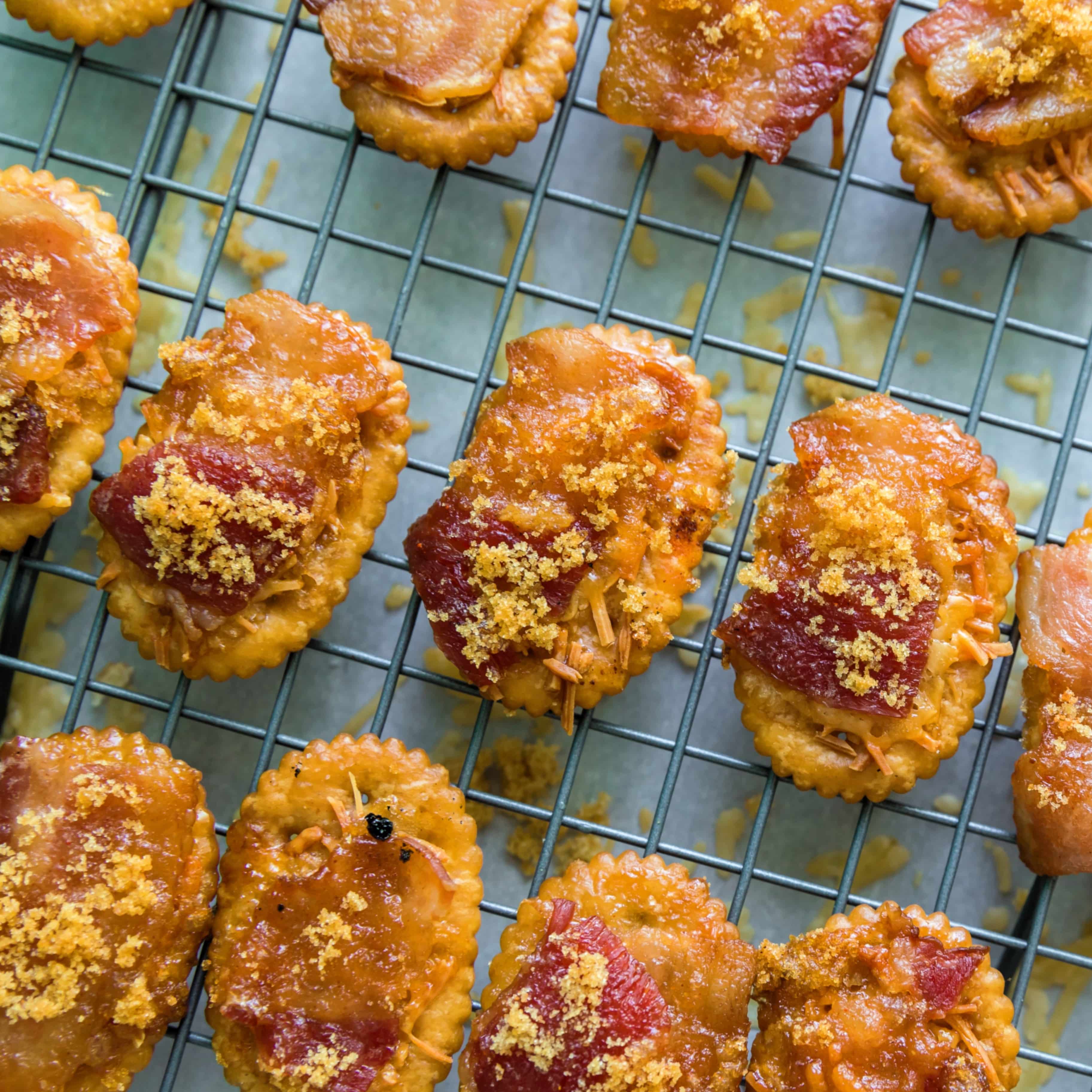 brown sugar gives these bacon and Parmesan cheese crackers a maple taste