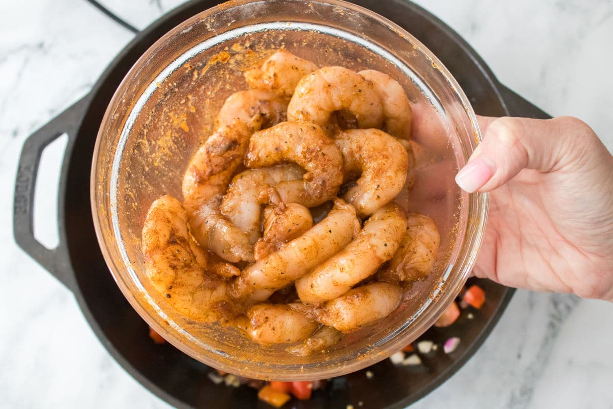 blending shrimp, olive oil, cajun
seasoning, smoked paprika, salt and pepper.