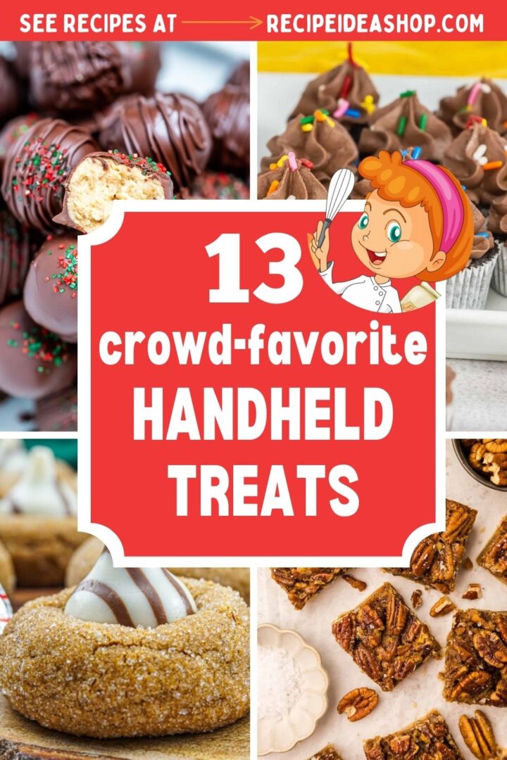 4 image pin collage with text Handheld Treats For A Crowd