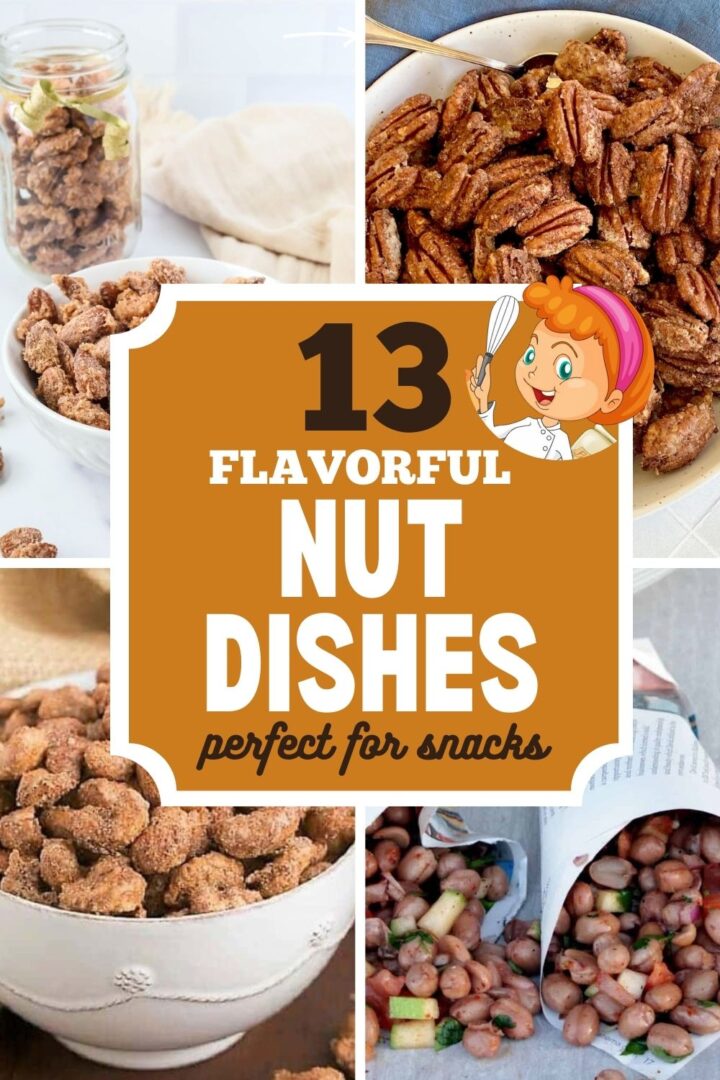 4 image collage with text nut dishes