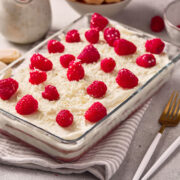 White Chocolate Raspberry Tiramisu on counter