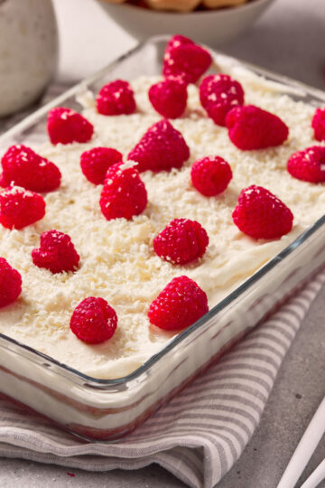 White Chocolate Raspberry Tiramisu on counter