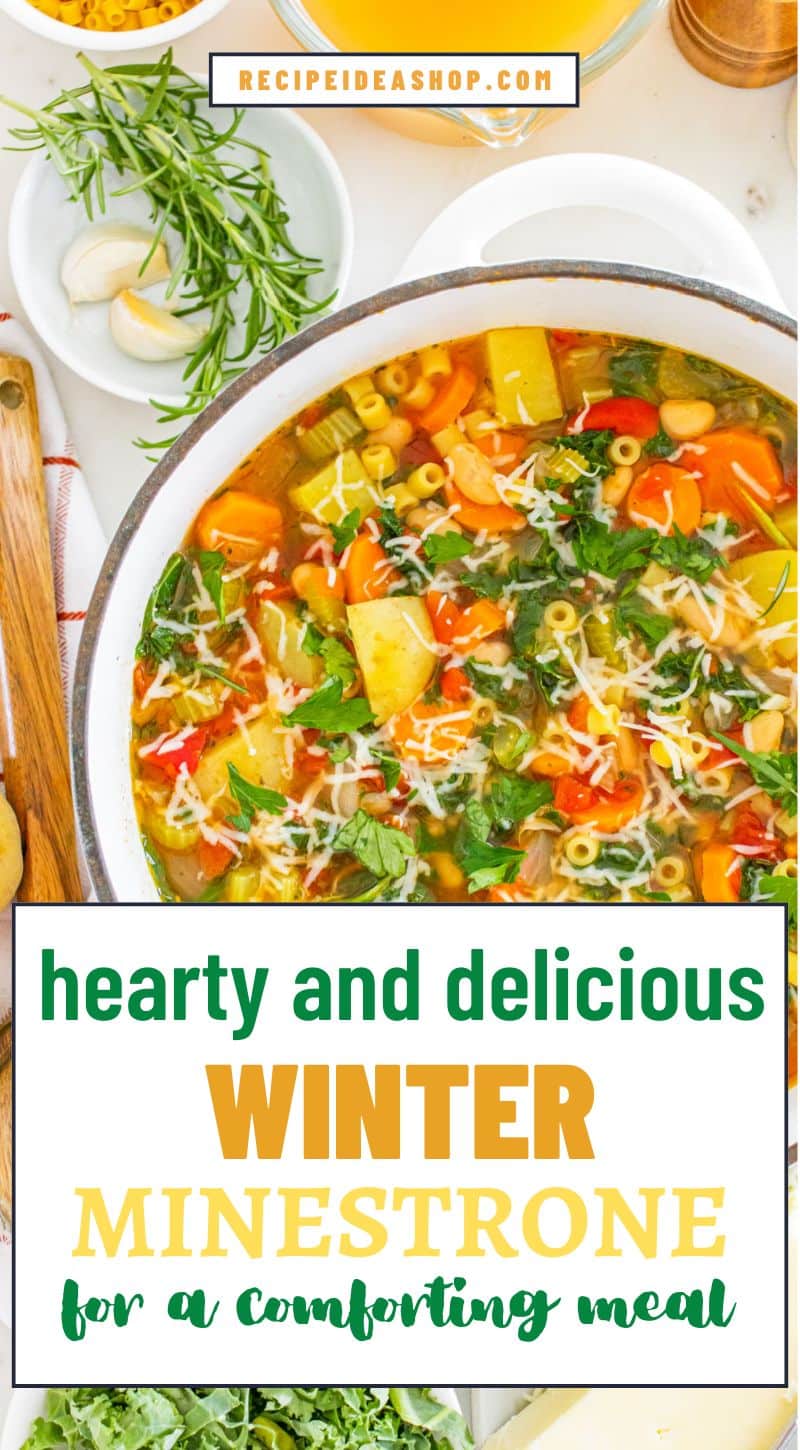 vertical image with text overlay winter minestrone