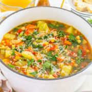 winter minestrone in white pot