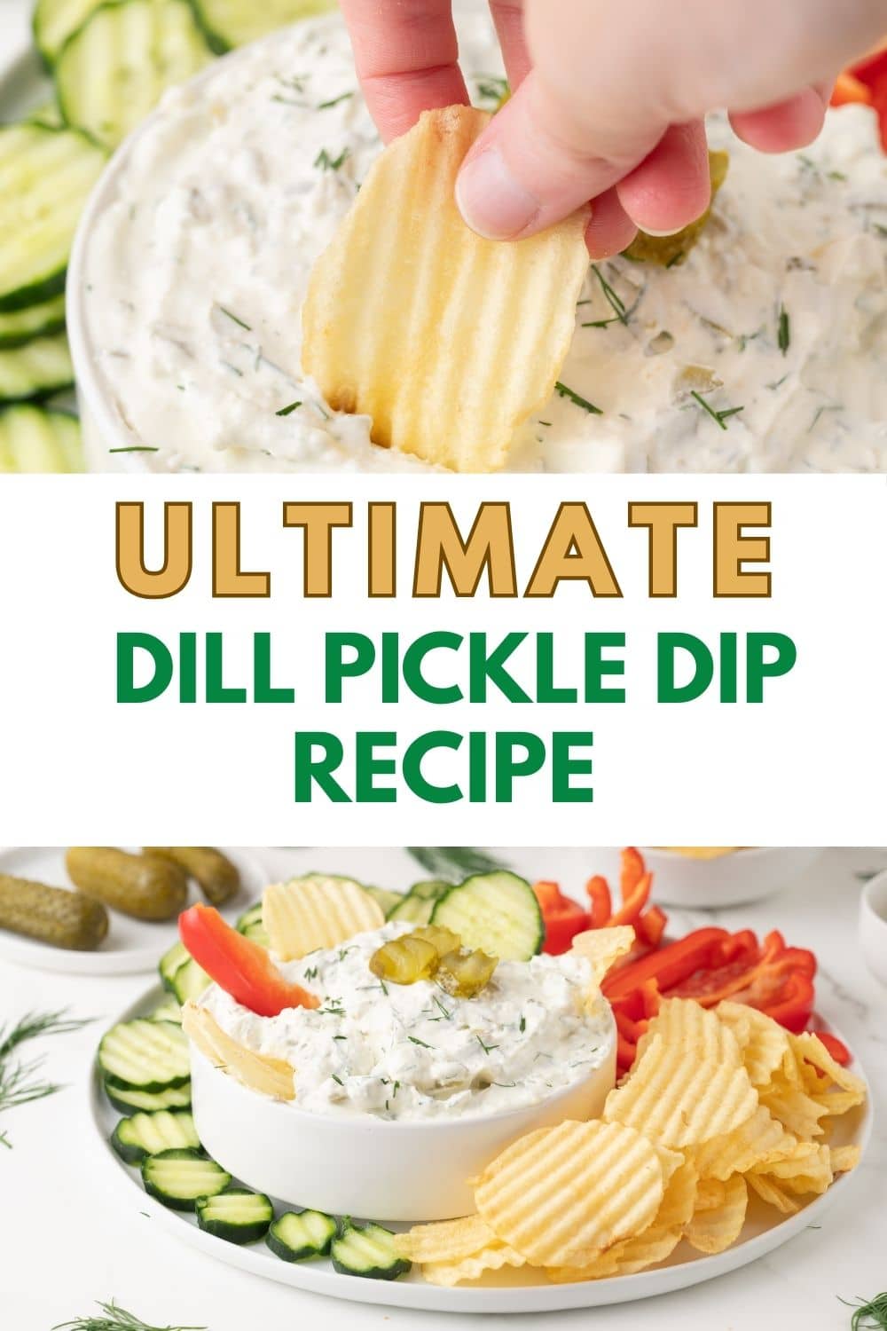 2 image collage with dill pickle dip