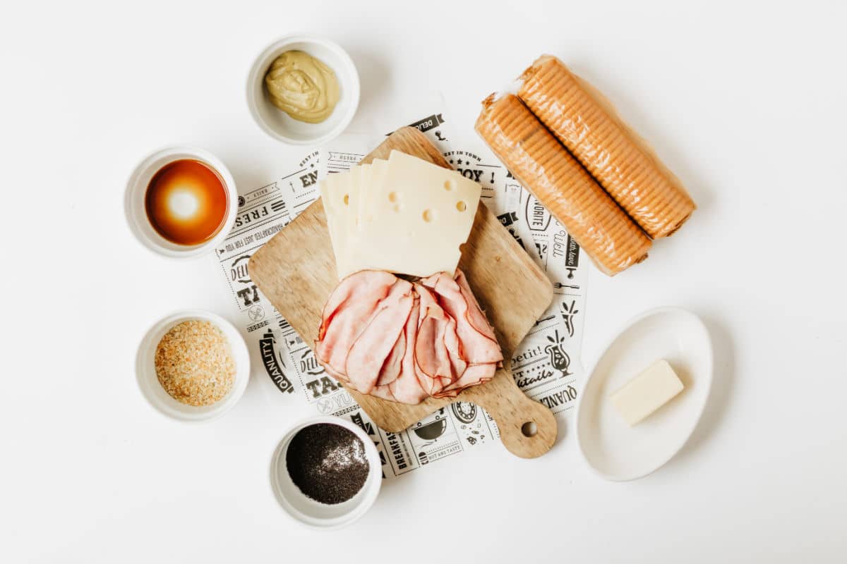 ingredients for ham and cheese ritz cracker sandwiches