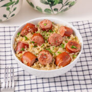 center view of kielbasa and sauerkraut