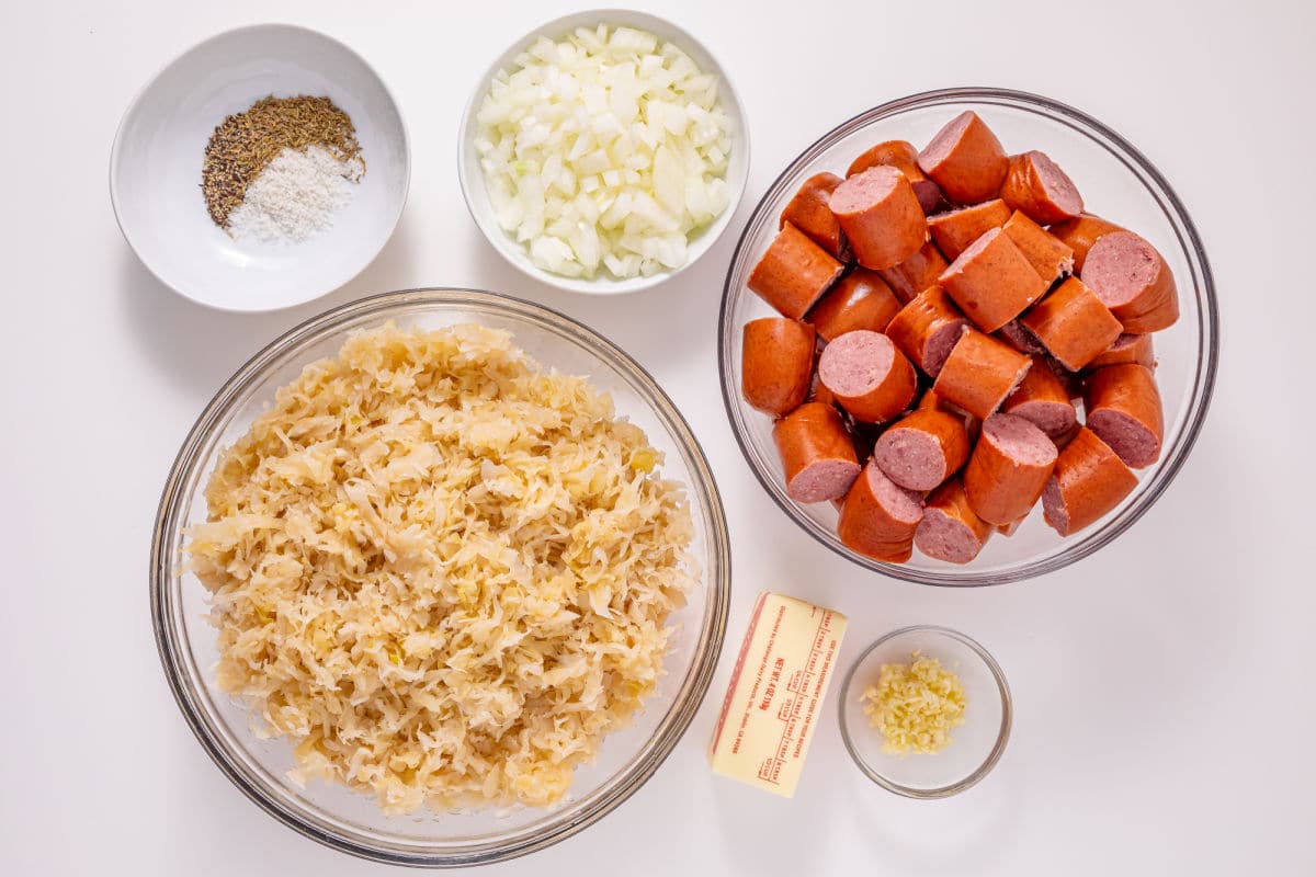 ingredients for kielbasa and sauerkraut