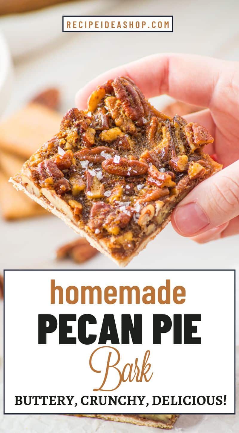 vertical image of Pecan Pie Bark with hand holding square